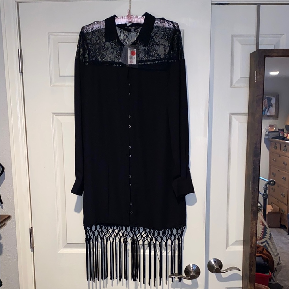 Miss Me L/S Black Button-Down Tunic Size Small